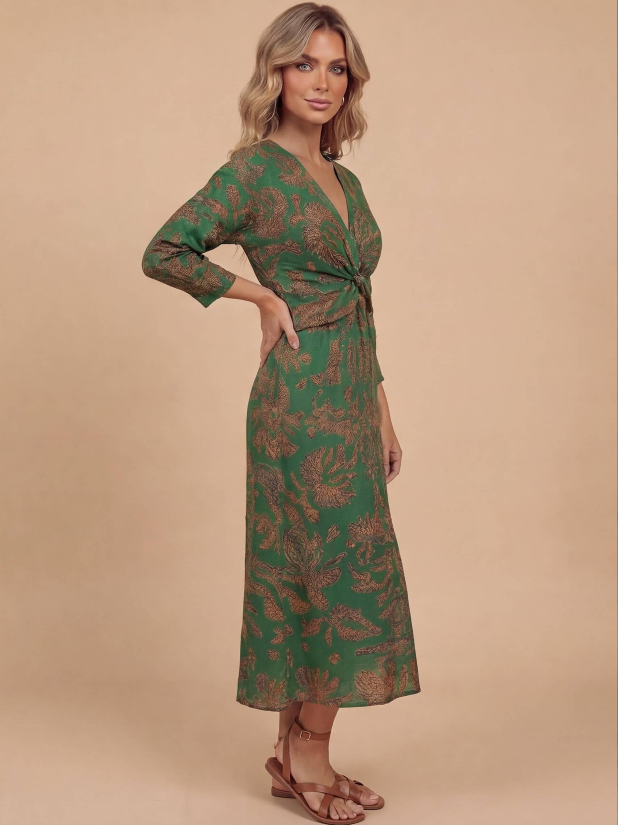 Women’s Dress – Printed Twist-Front Maxi Dress