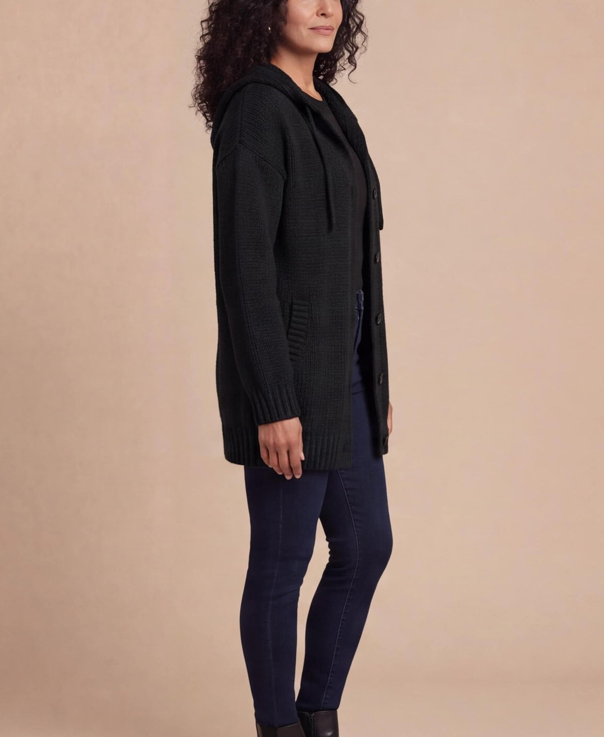Women’s Chunky Knit Hooded Button-Up Cardigan