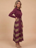 Women’s Belted Striped Maxi Shirt Dress