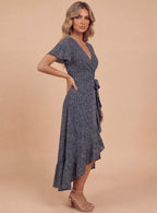 Women’s Dress – Wrap V-Neck Asymmetrical Summer Dress