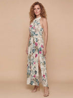 Women’s Dress – Floral Halter Maxi Dress with Tie Waist