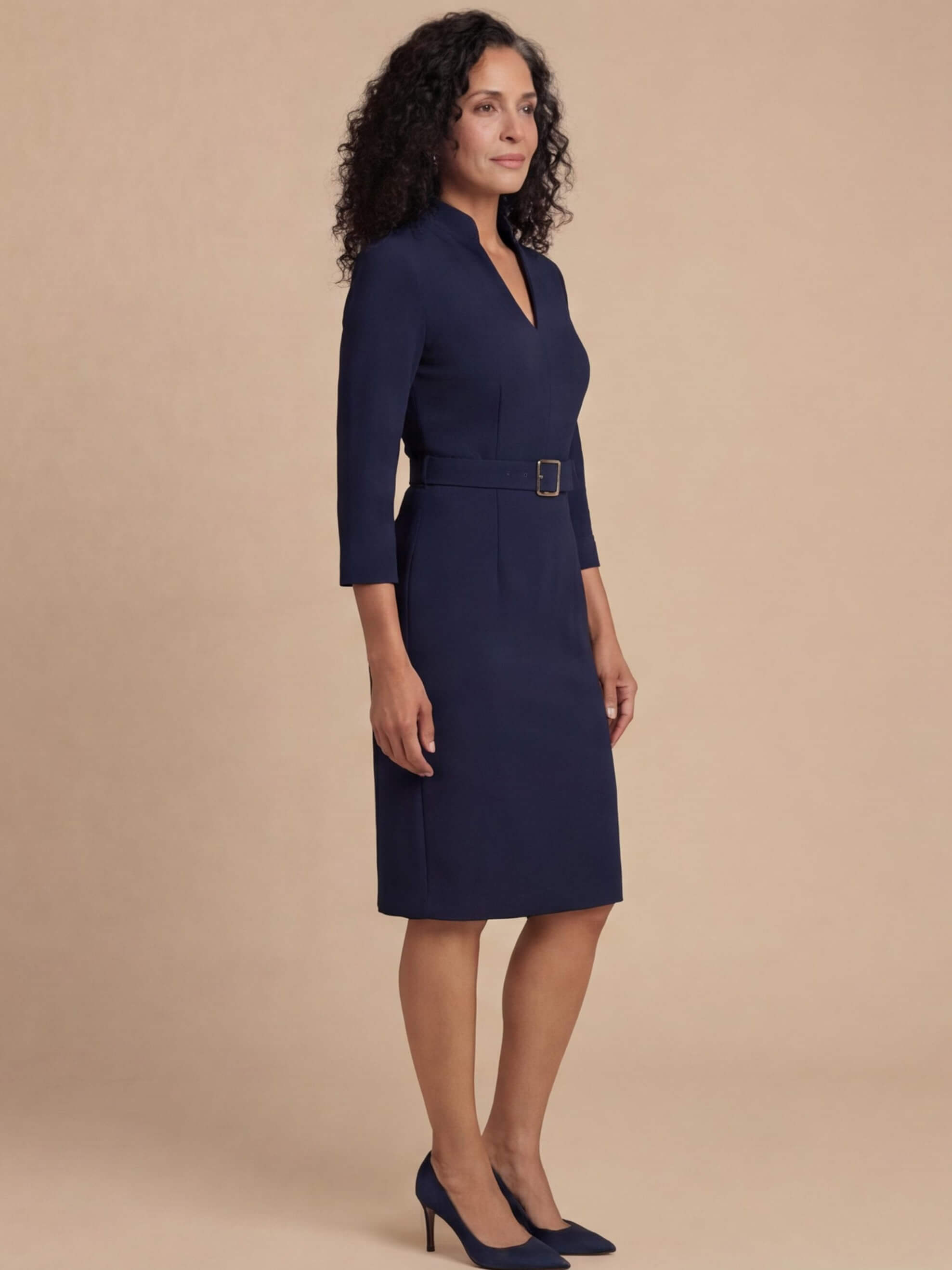 Elegant midi dress for women with a belt