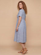 Women’s Striped Midi Dress with Button Detail