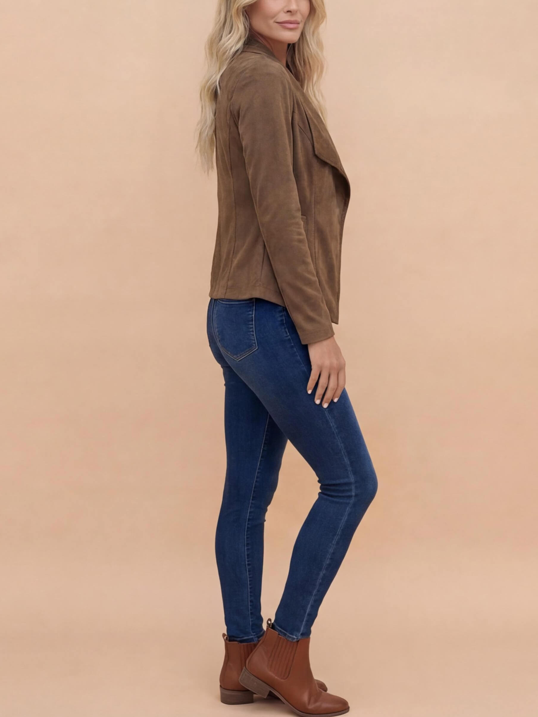 Women’s Elegant Open-Front Jacket – Waterfall Lapel