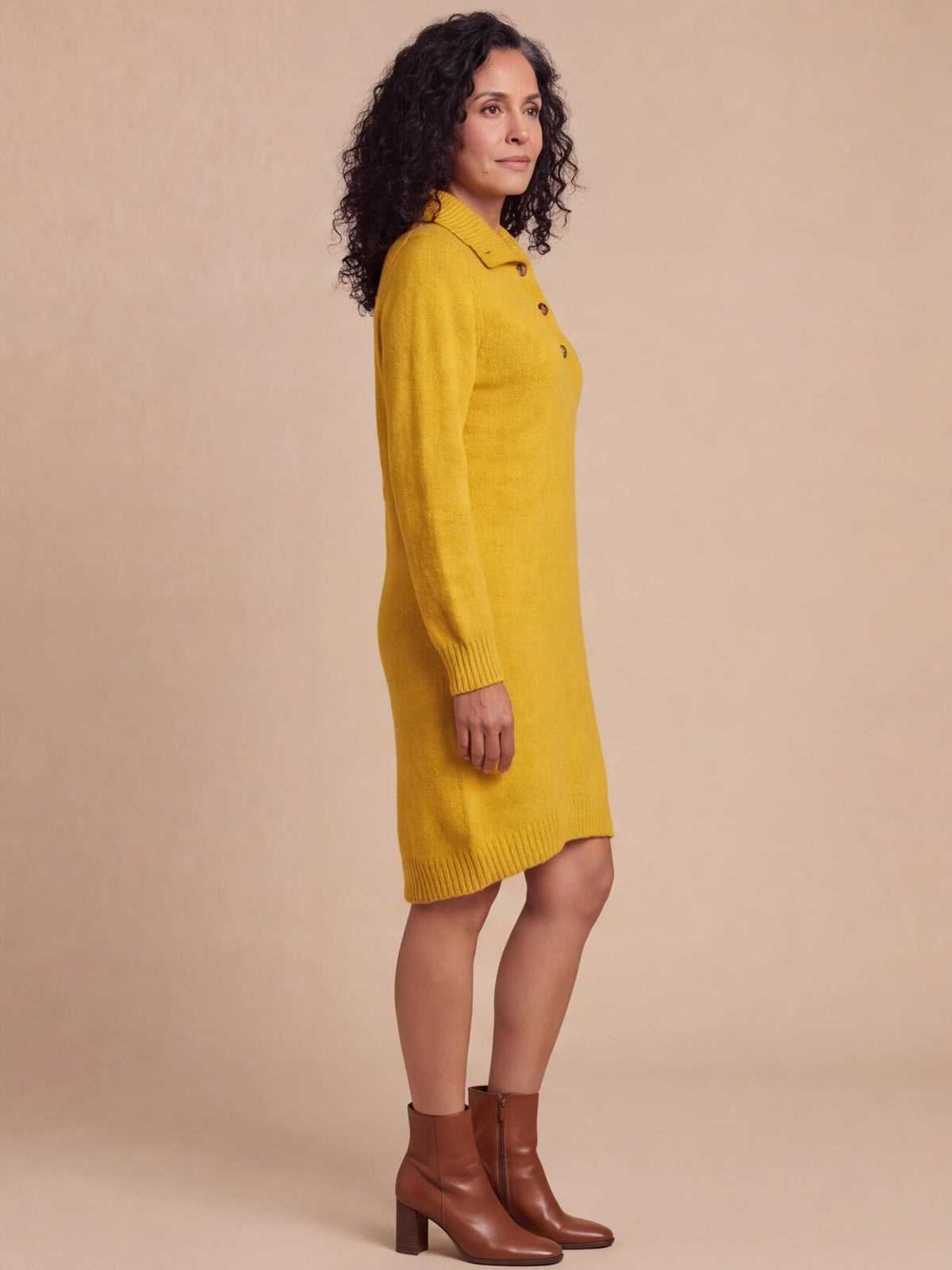 Women’s Knit Midi Dress with Button Front