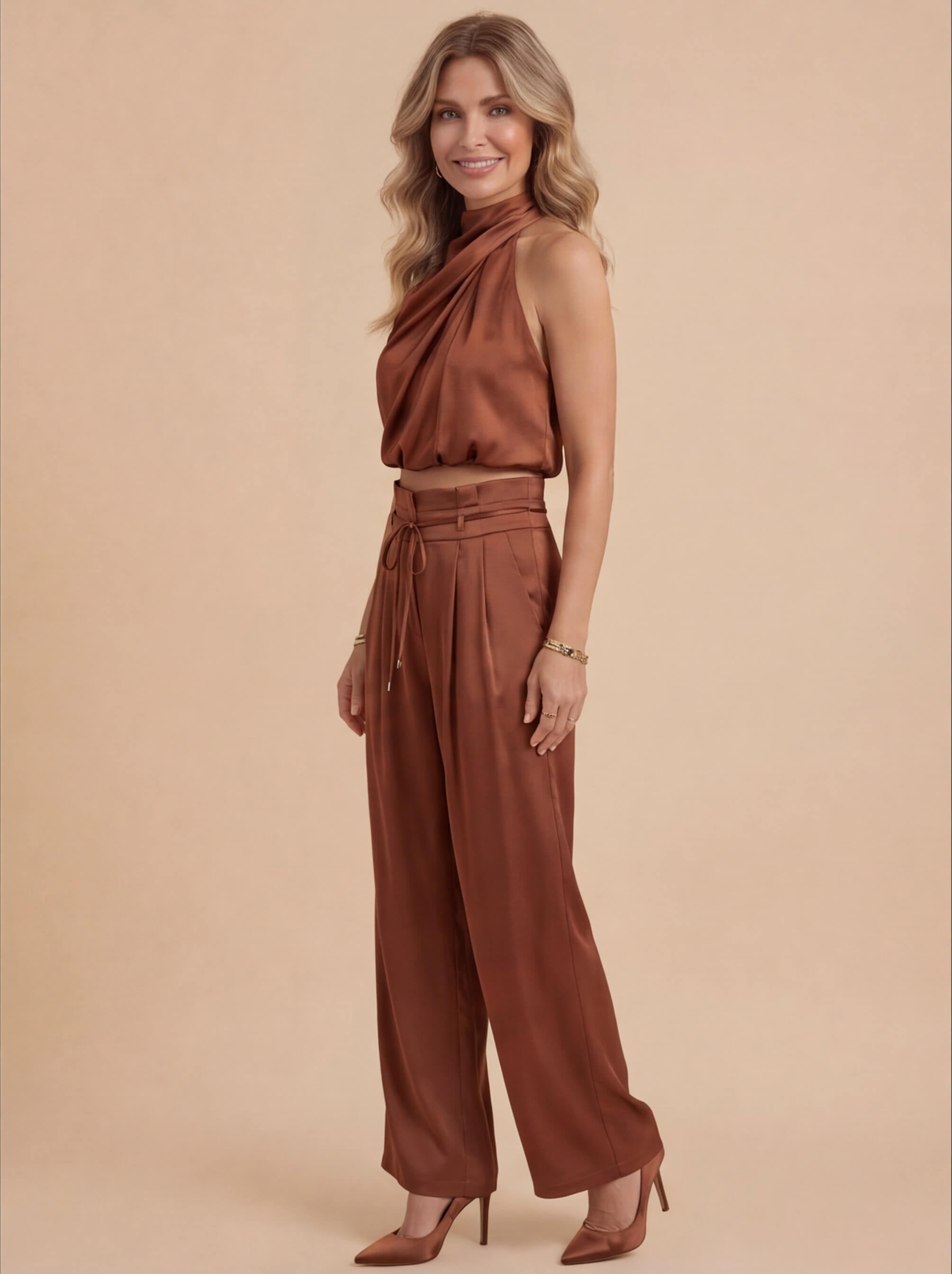 Women’s Set – One-Shoulder Top & Wide-Leg Pants