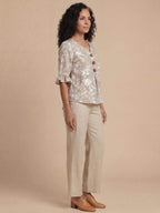 Women’s Floral Button Front Ruffle Sleeve Blouse