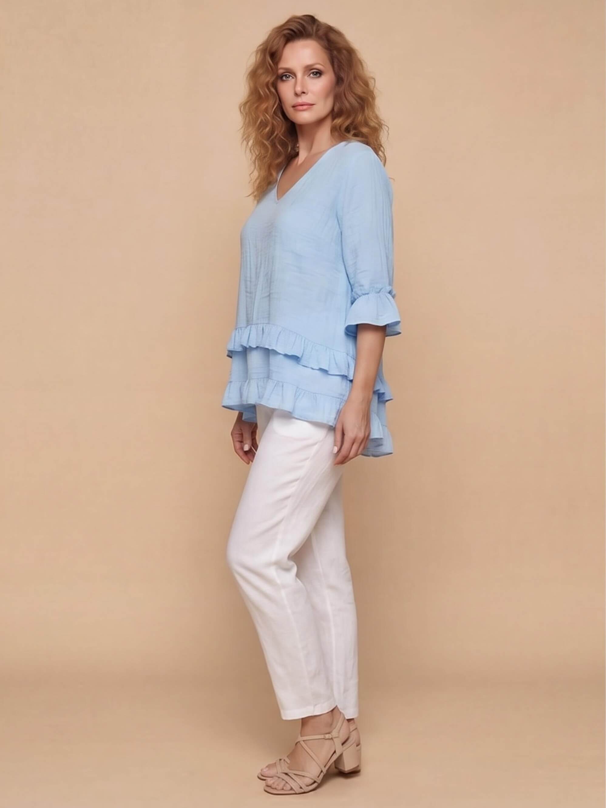 Women’s V-Neck Ruffle Hem Blouse