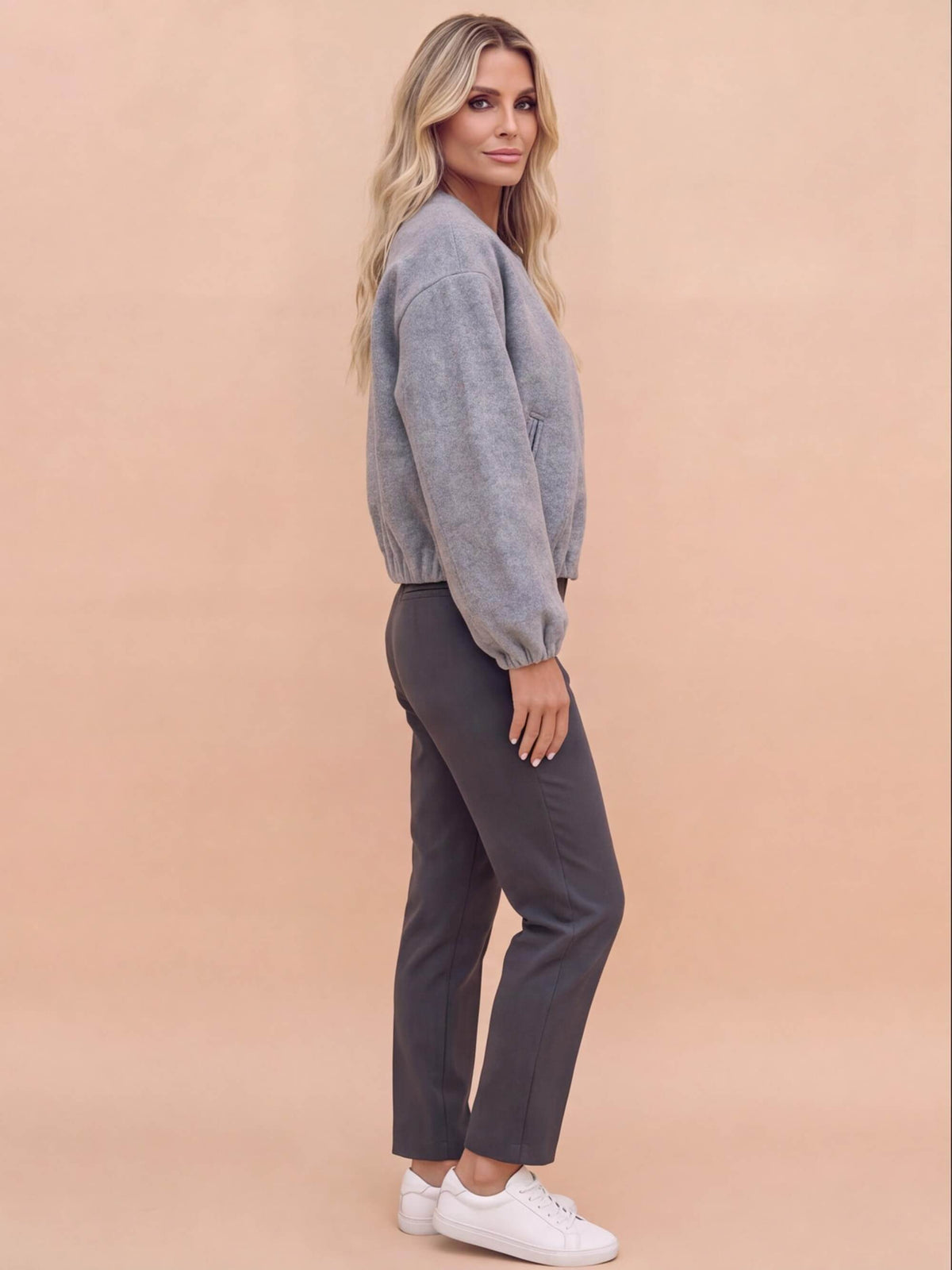 Women’s Cropped Bomber Jacket with Zip Front
