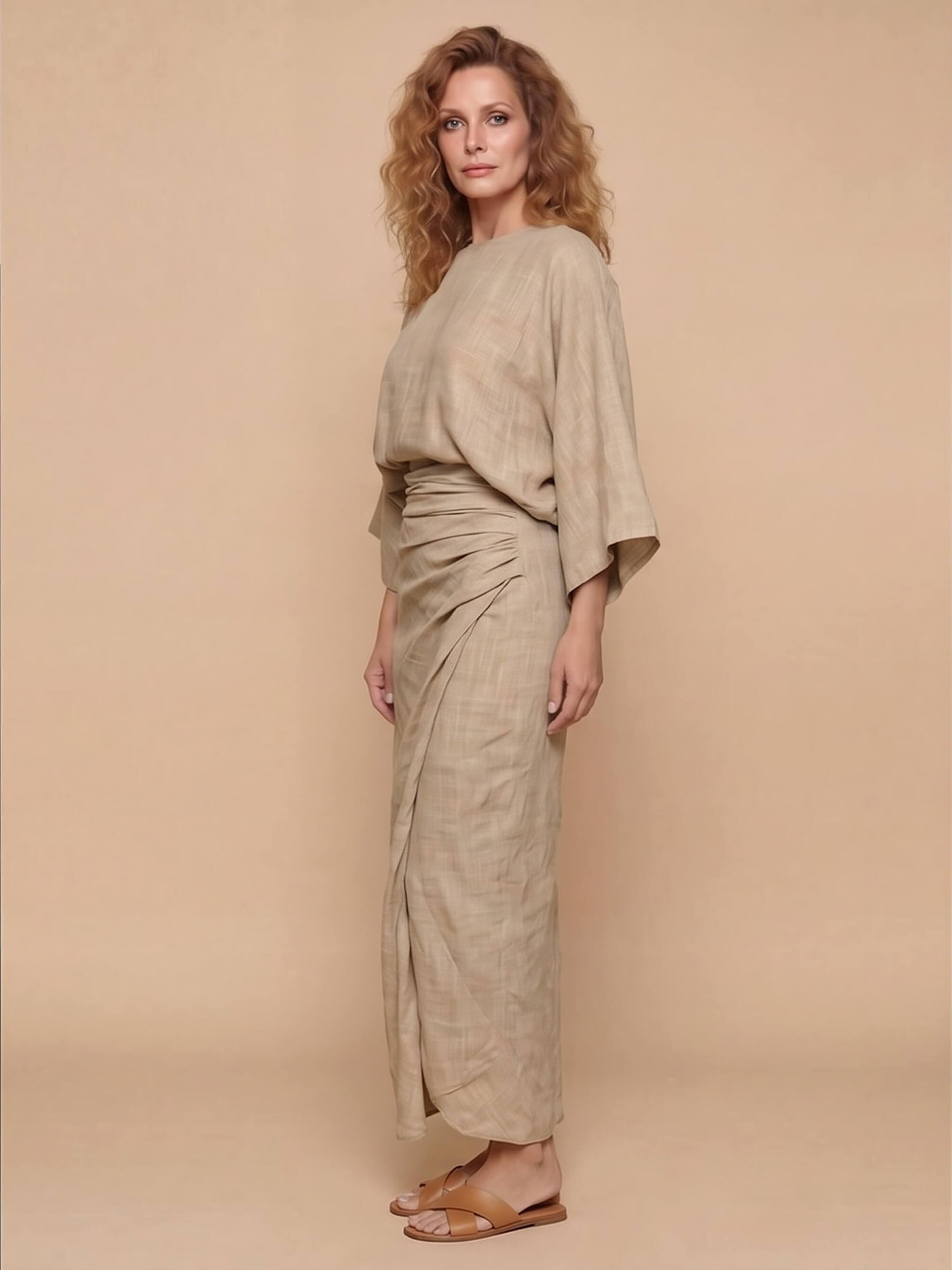 Women’s Draped Top and Wrap Skirt Set