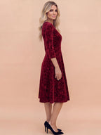 Women’s Embroidered Velvet-Look Square Neck Midi Dress