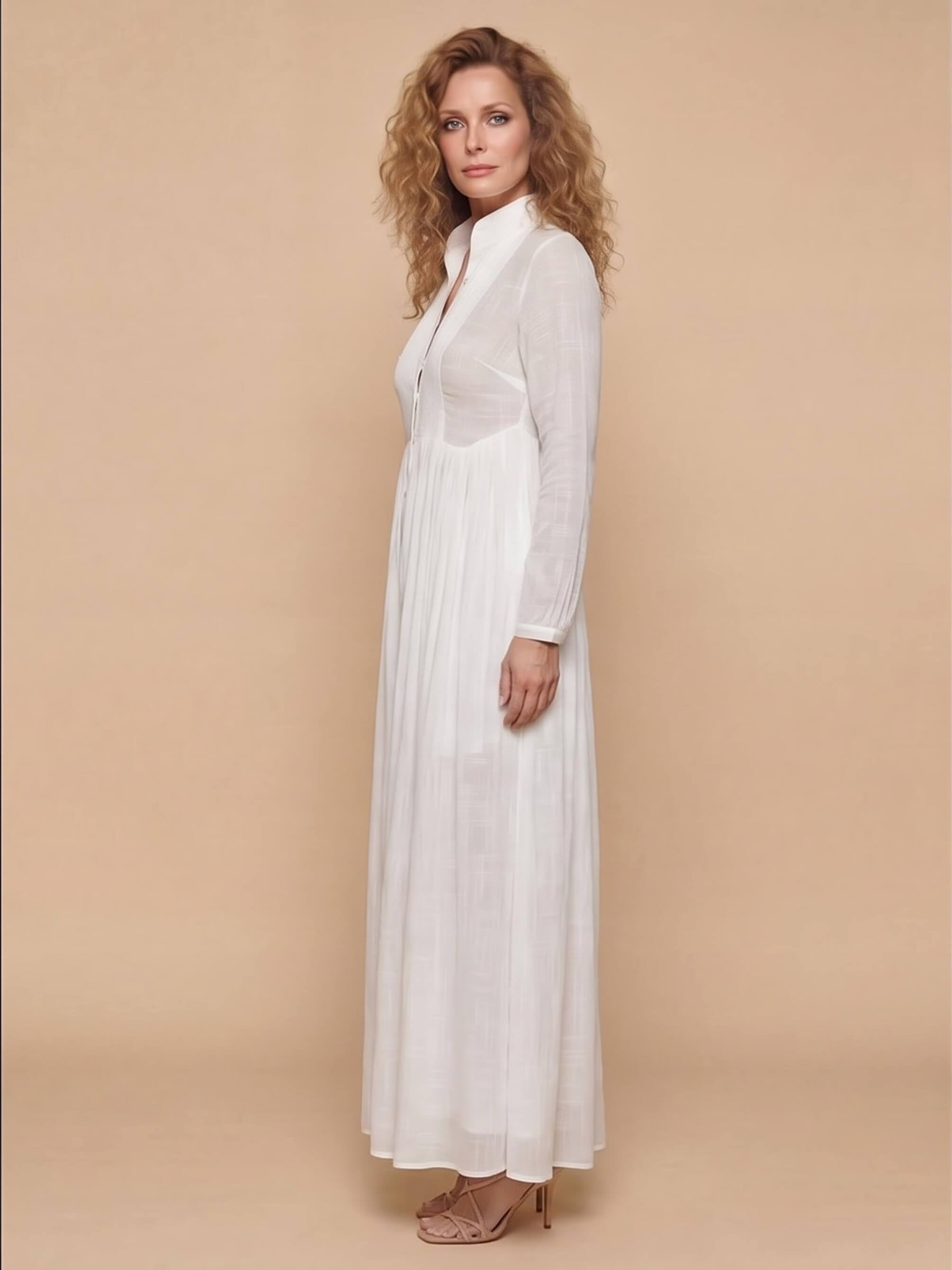 Women’s Button Front Pleated Maxi Shirt Dress
