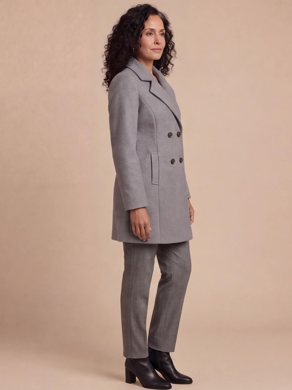 Women’s Double-Breasted Longline Coat with Wide Lapels
