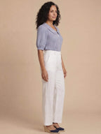 Women’s Striped Button-Up Blouse with Statement Collar