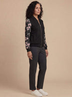 Women’s Floral Zip-Up Jacket – Baseball Collar - Spring/Fall