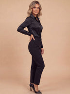 Satin Button Blouse with Lapel Collar