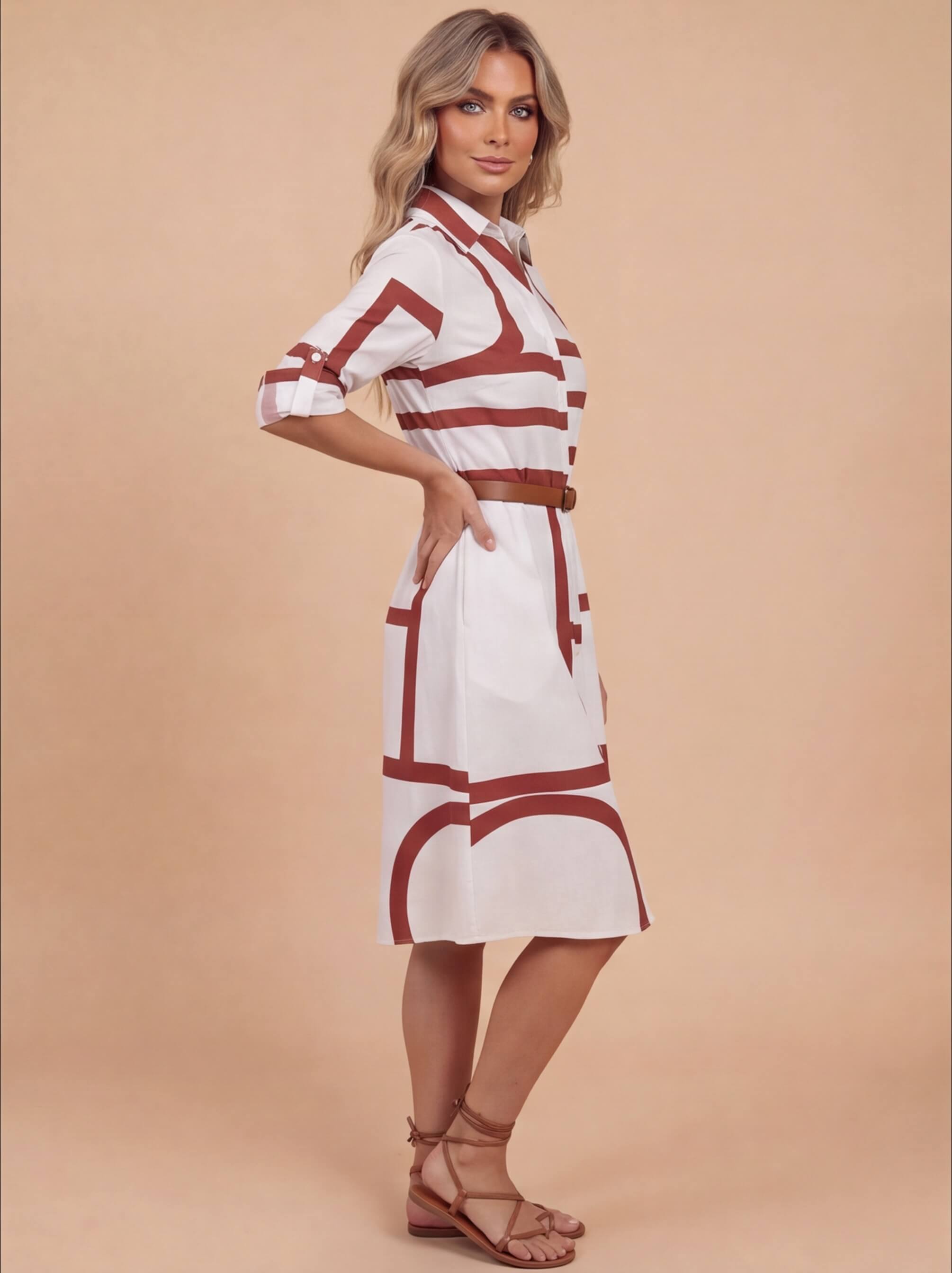 Women’s Dress – Geometric Print Shirt Dress