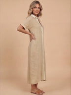 Women’s Button Front Short Sleeve Maxi Shirt Dress