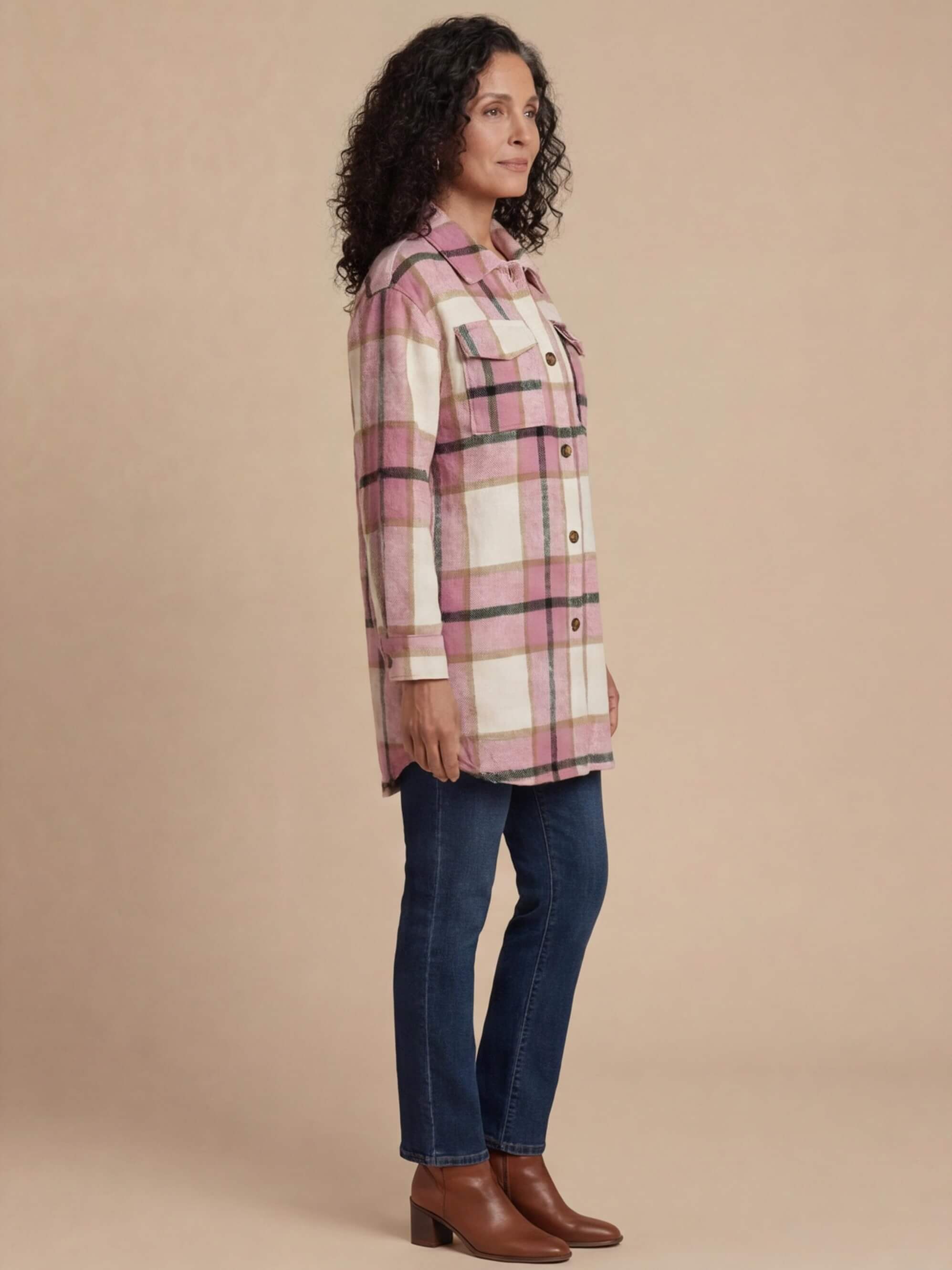Women’s Plaid Shirt Jacket –  Loose Spring/Fall Fit