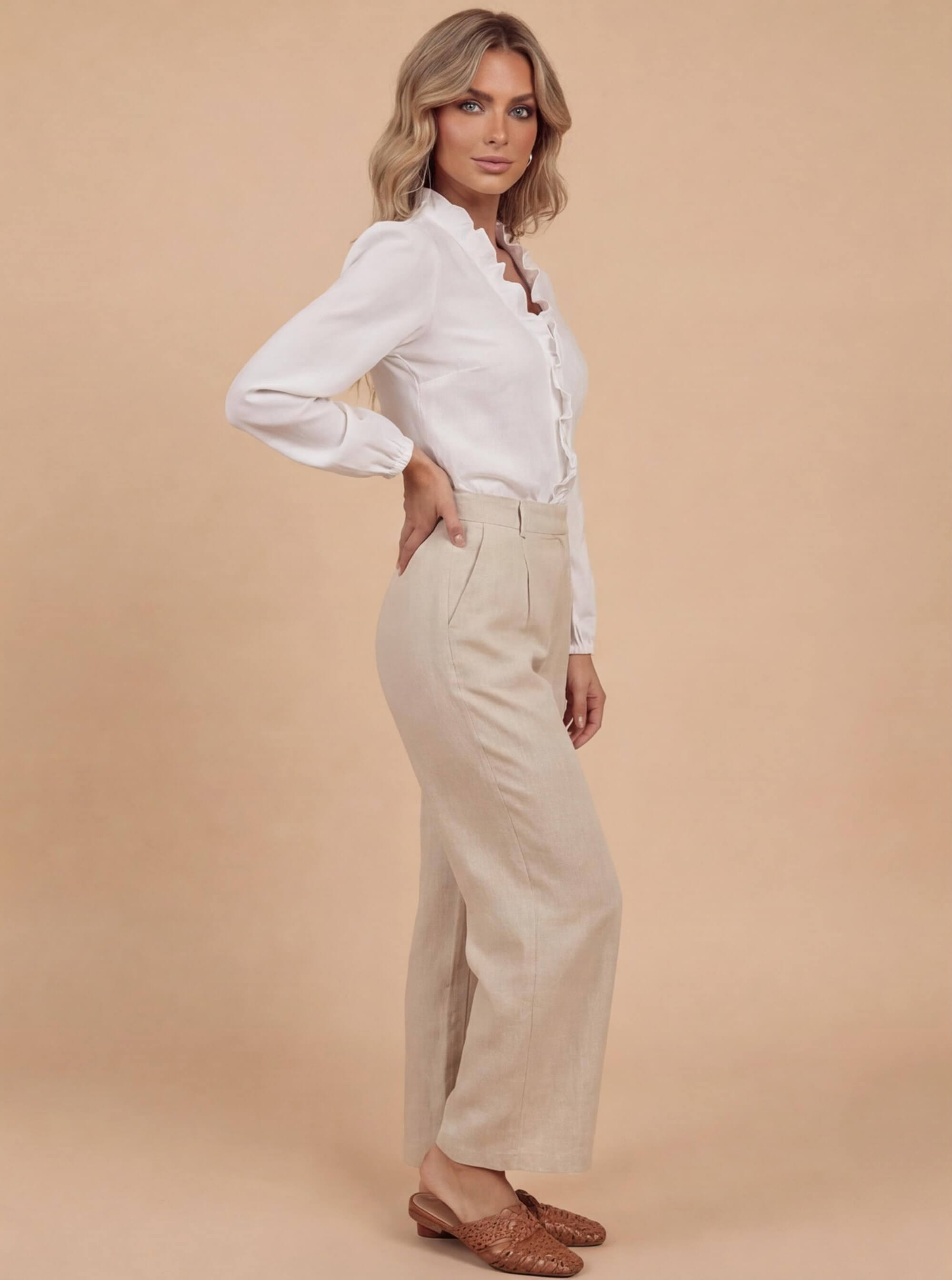 Women’s Ruffle V-Neck Blouse – Romantic Elegance & Modern Chic