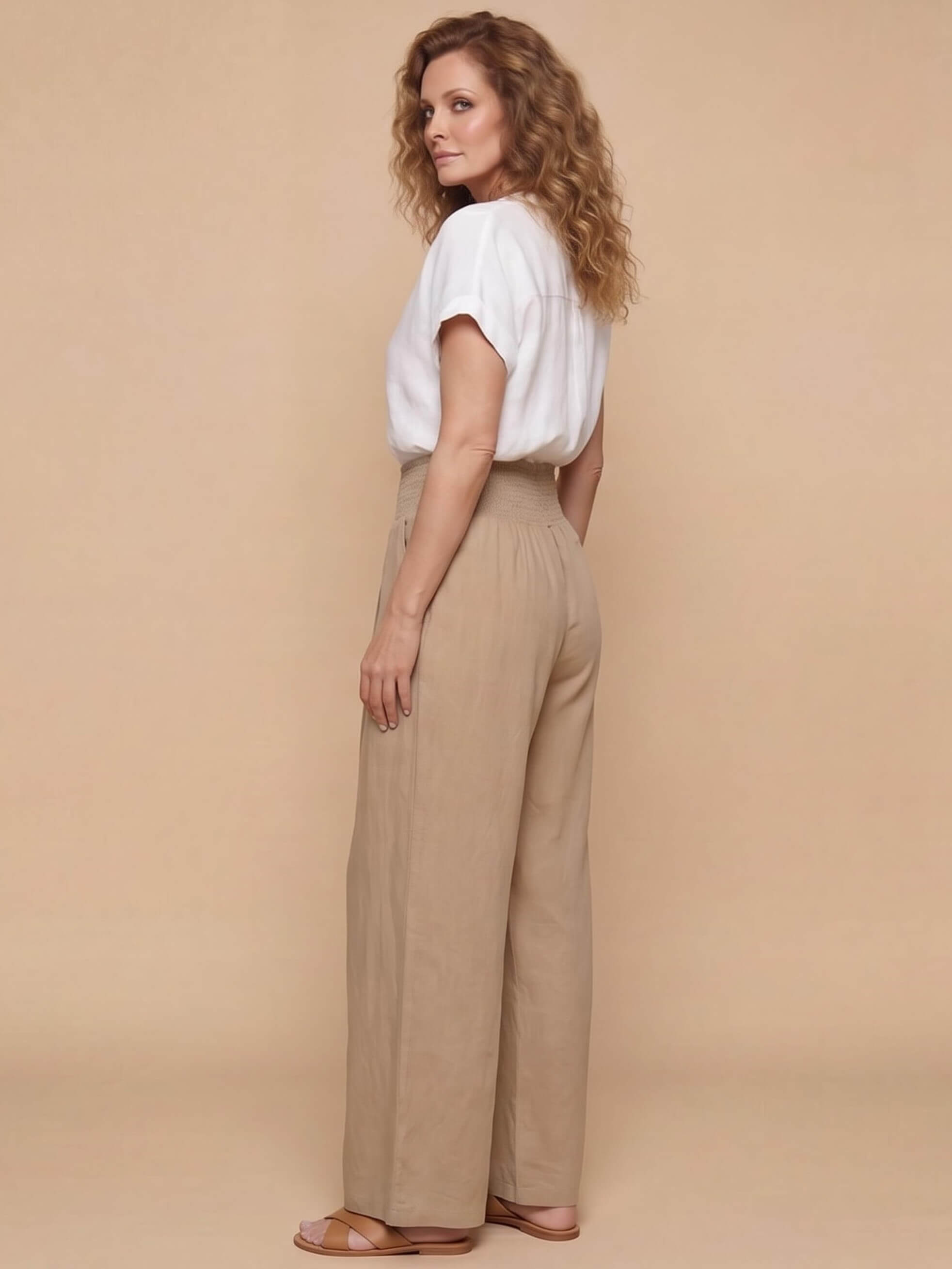 Women’s Smocked Waist Wide-Leg Trousers