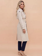 Women’s Long Trench Coat – Belted Waist & Water-Repellent Finish
