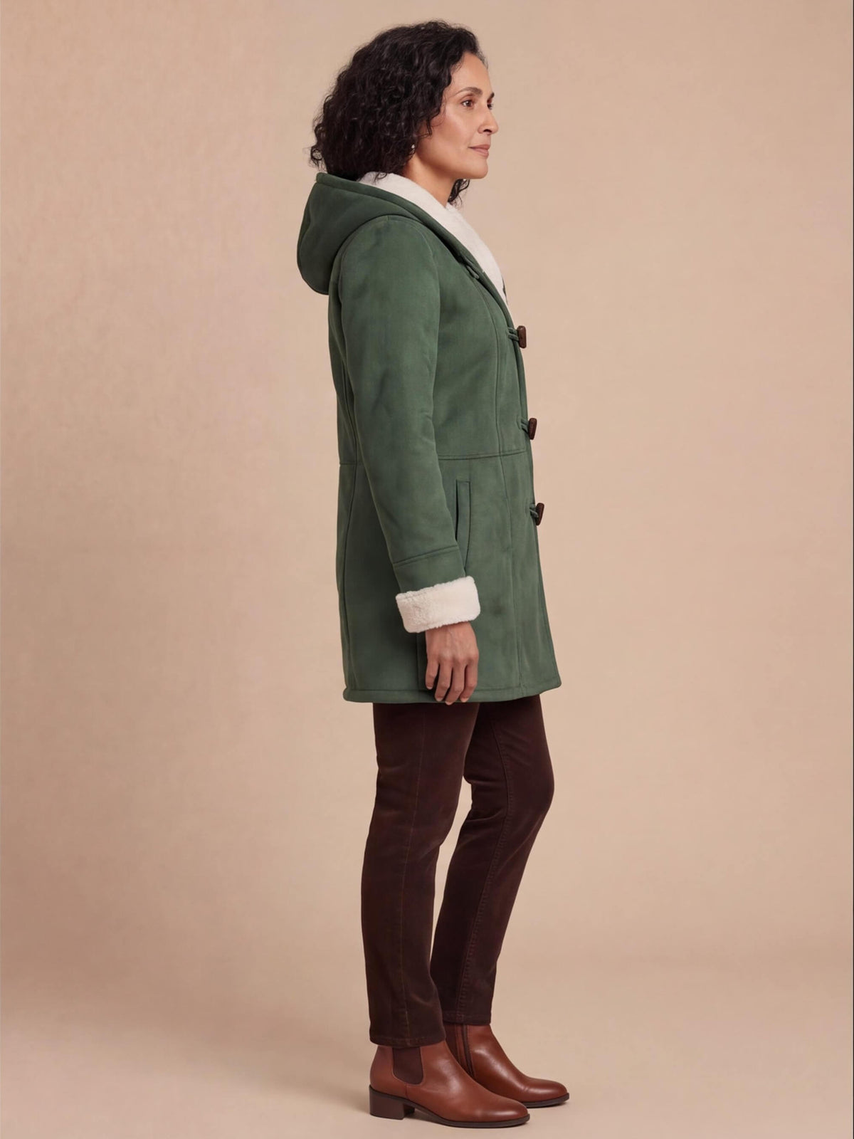 Women’s Hooded Toggle-Front Faux Shearling Coat