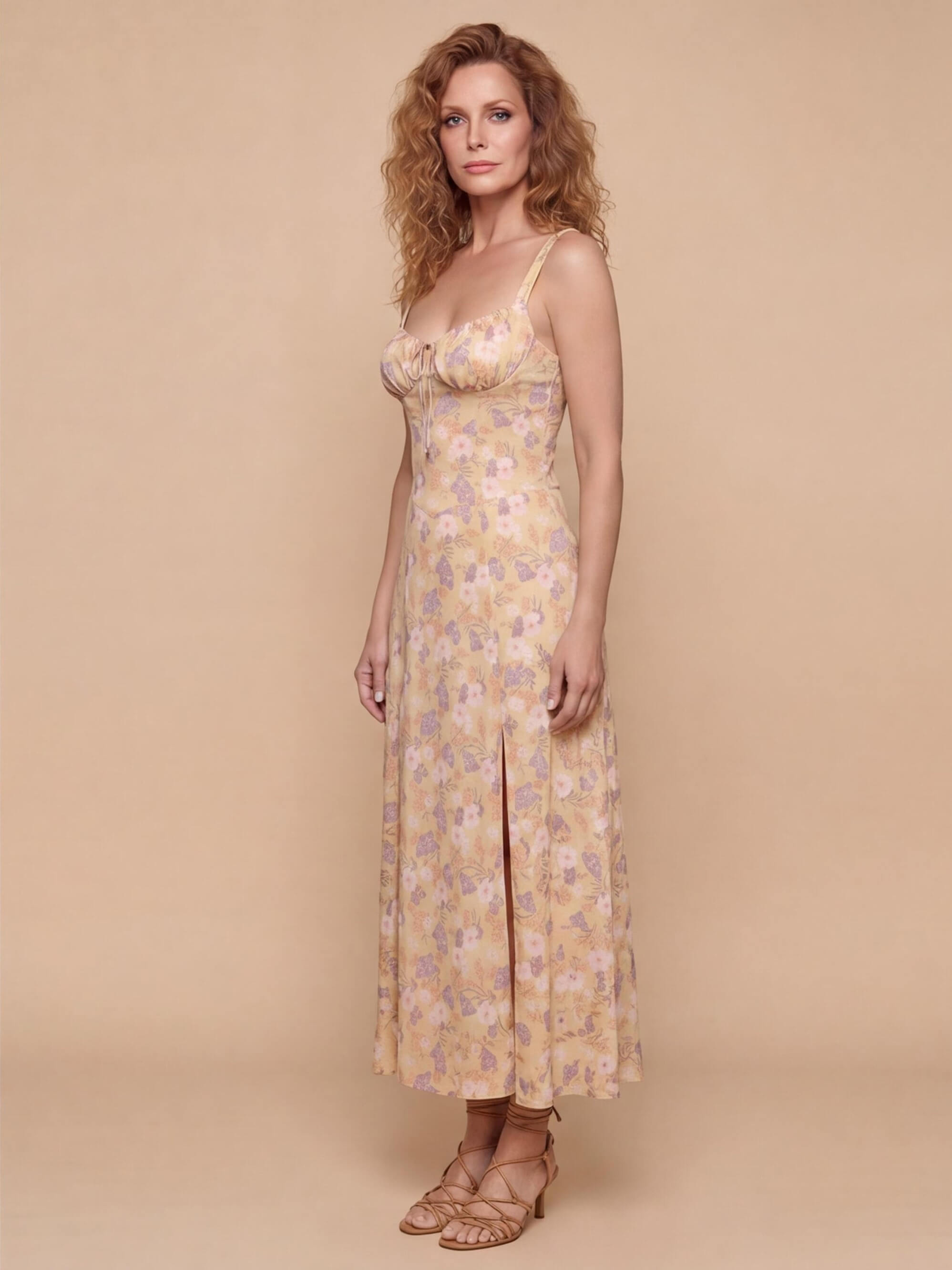 Elegant Floral Corset Midi Dress – Feminine & Flattering