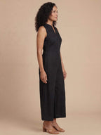 Women’s Sleeveless Button Front Wide-Leg Jumpsuit