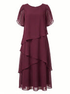 Women’s Elegant Chiffon Layered Dress – Round Neck