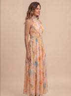 Women’s Halter Maxi Dress with Artistic Print