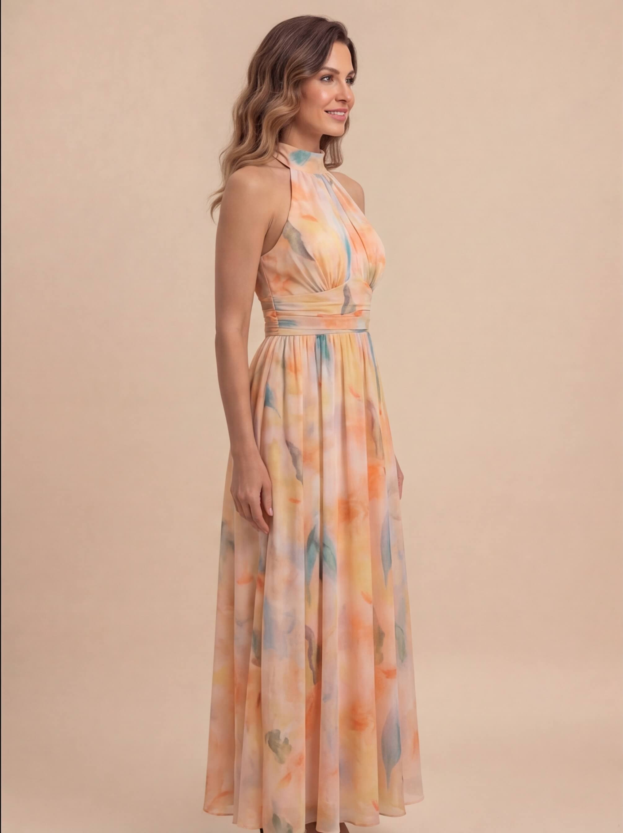 Women’s Halter Maxi Dress with Artistic Print