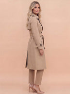 Women’s Belted Double-Breasted Trench Coat with Buckle Cuffs