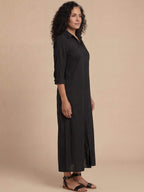 Women’s Collared Front Slit Maxi Shirt Dress