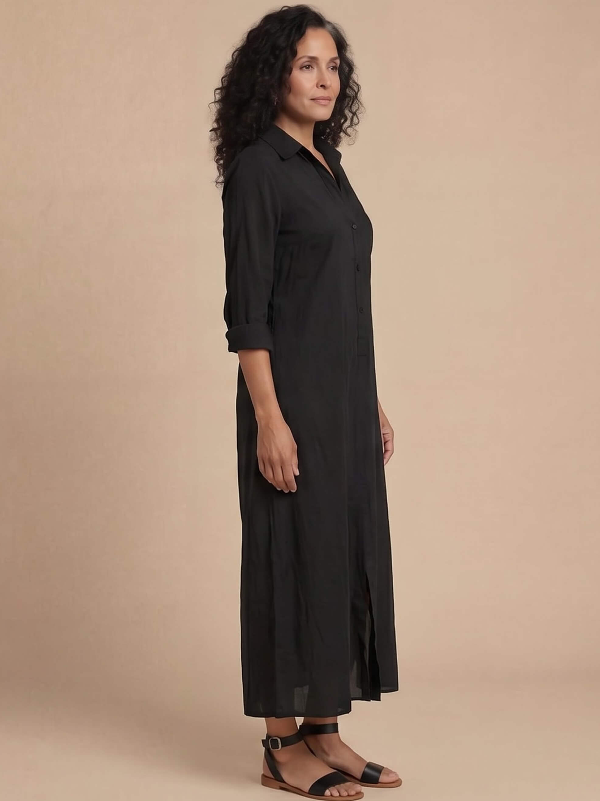 Women’s Collared Front Slit Maxi Shirt Dress