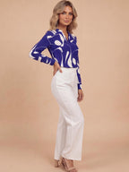 Women’s Elegant Abstract Blouse – Split Neck Design