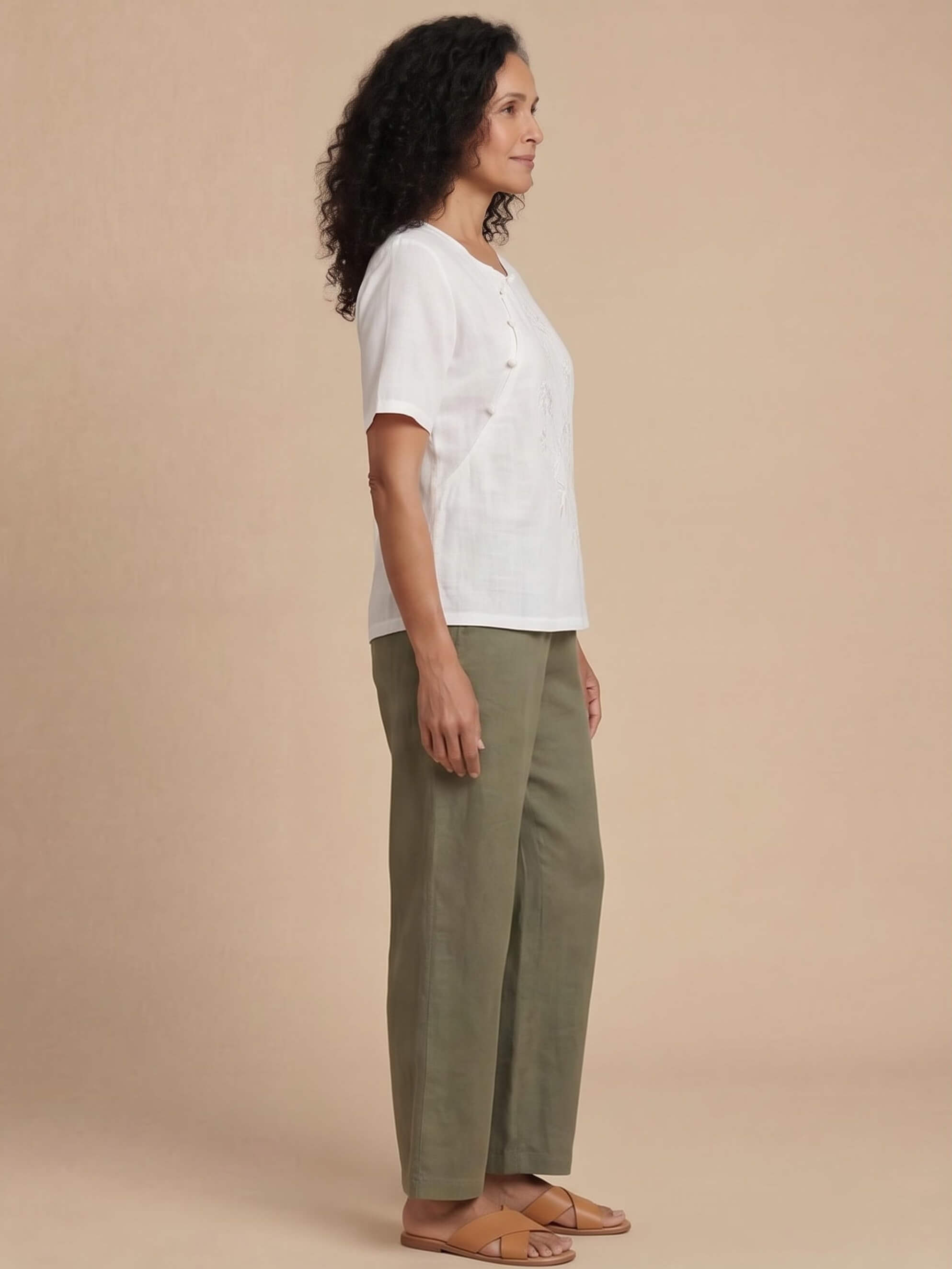 Women’s Embroidered Asymmetric Button Short Sleeve Blouse