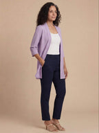 Women’s Stretch Knit Cardigan – Three-Quarter Sleeves & Elegant Everyday Comfort
