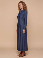 Women’s Elegant Button-Front Maxi Dress – Classic Lapel Collar & Flowing Silhouette