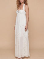 Women’s Chiffon Halter Maxi Dress – Romantic Layered Silhouette