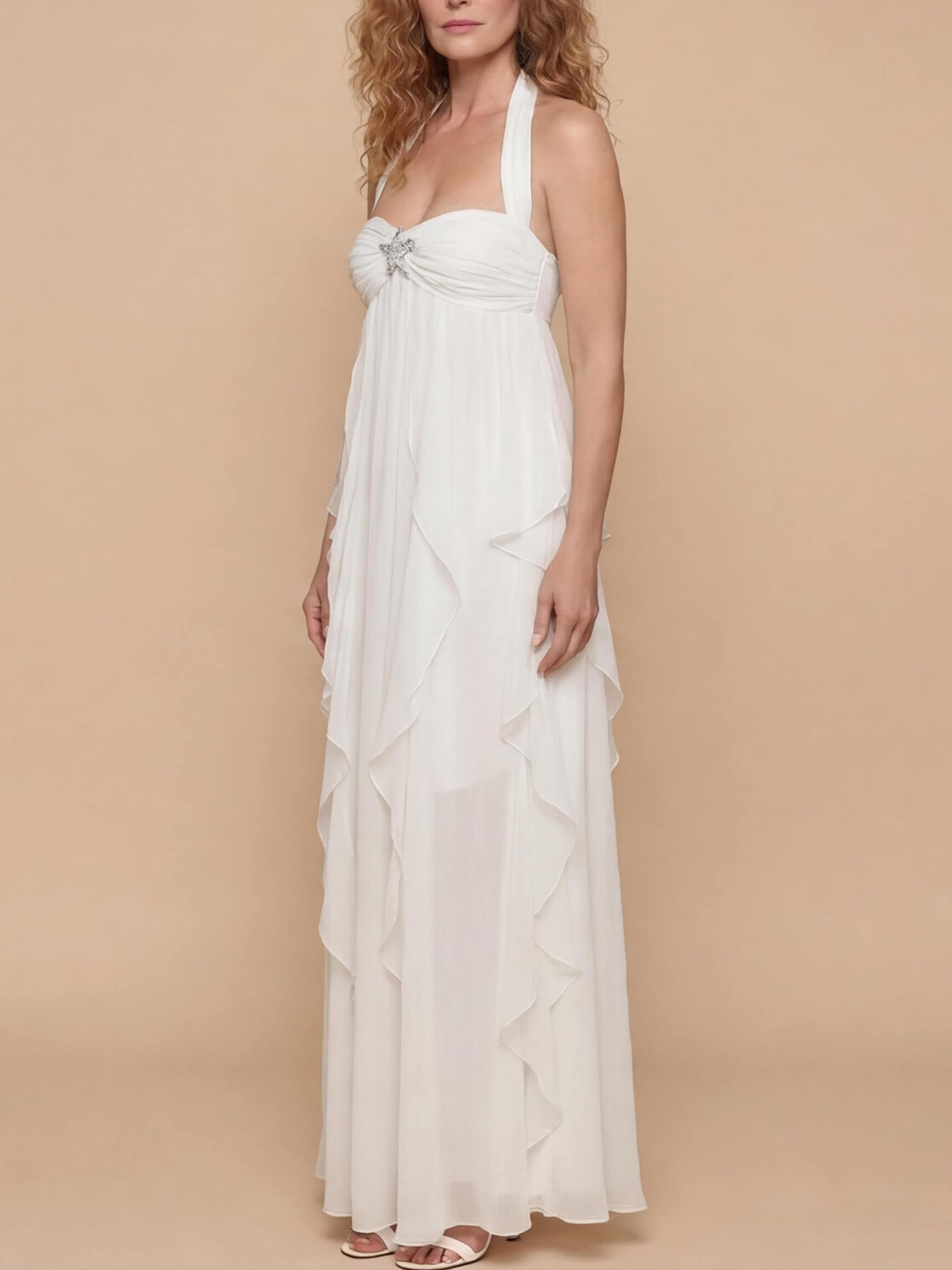 Women’s Chiffon Halter Maxi Dress – Romantic Layered Silhouette