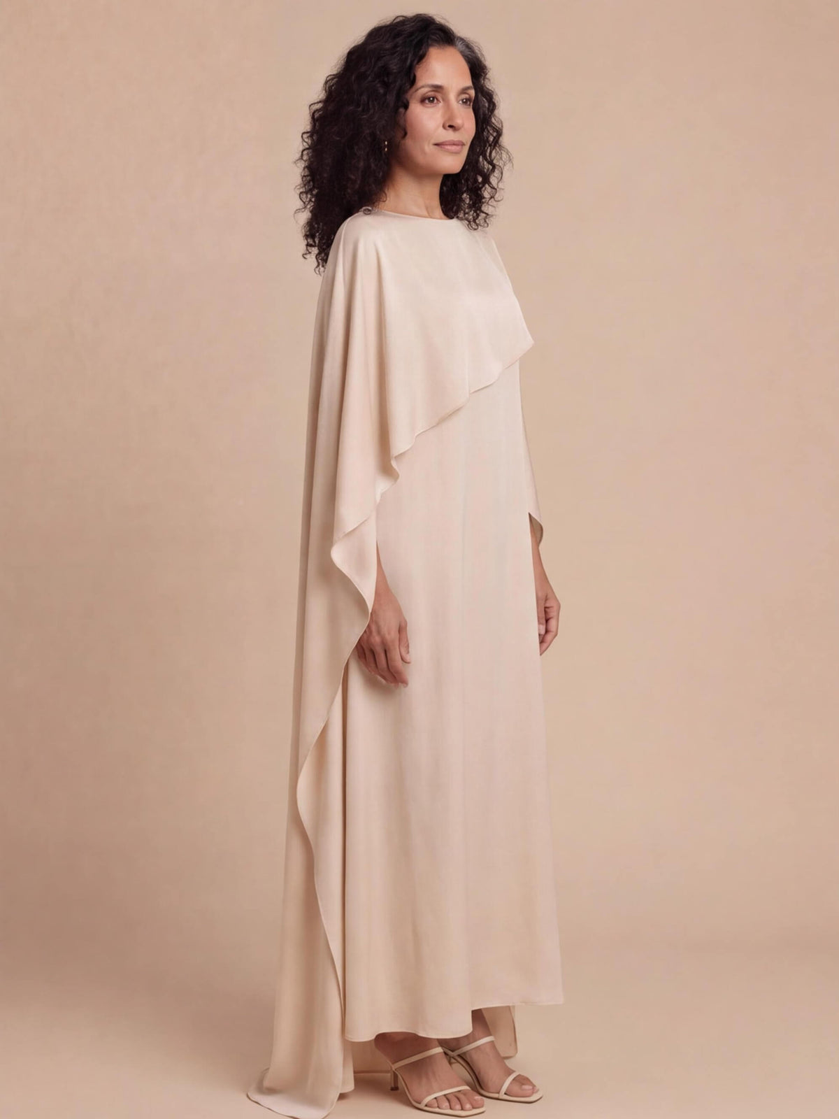 Women’s Flowing Maxi Dress with Cape Overlay