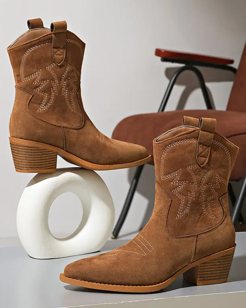 Savannah Suede Cowboy Ankle Boots
