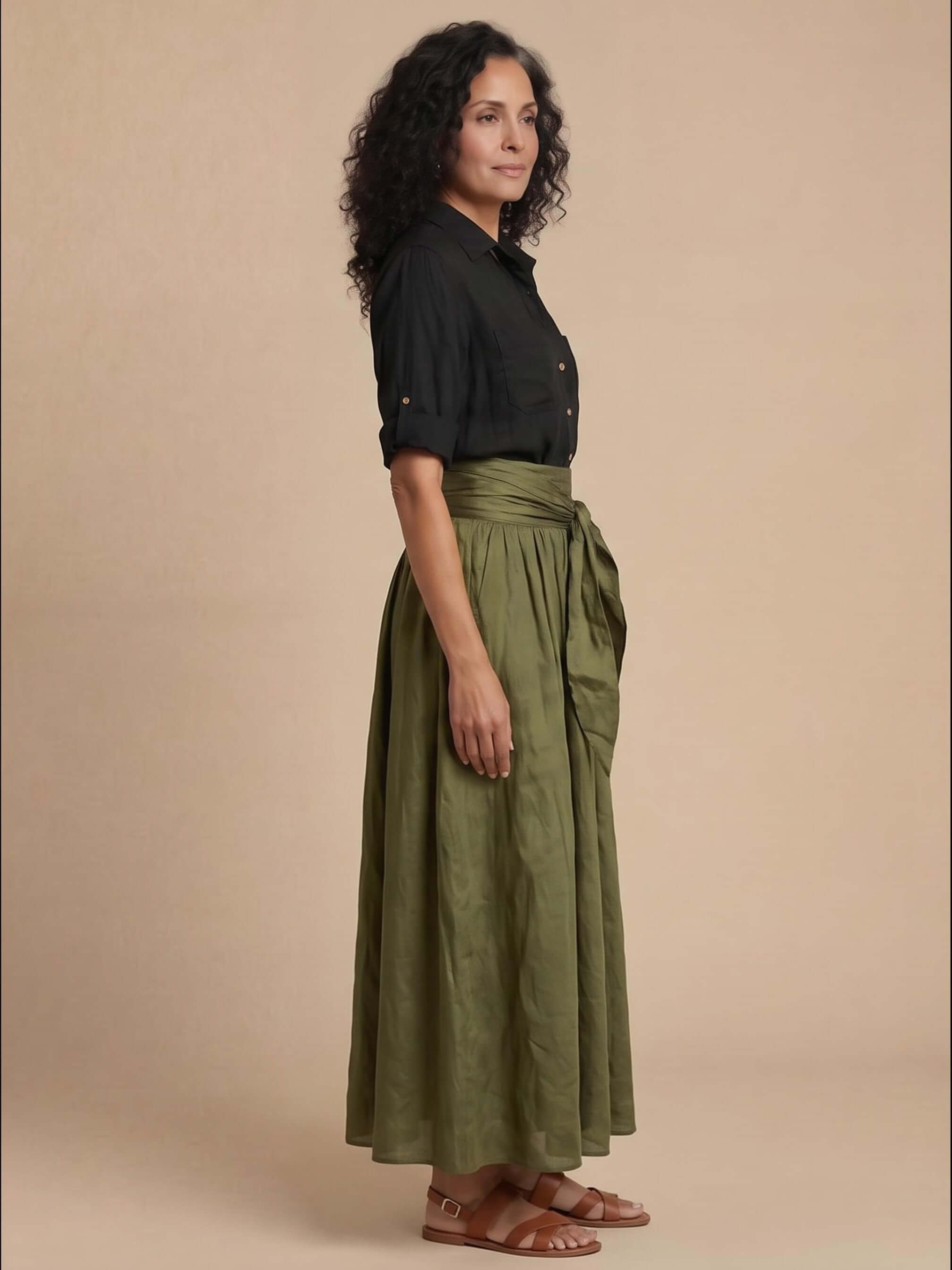 Women’s Button-Up Shirt and Tie-Waist Skirt Set