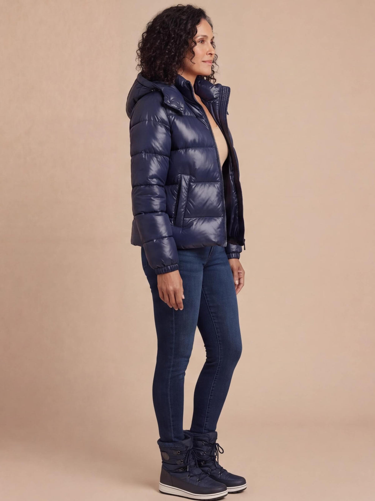 Women’s Hooded Puffer Jacket with Quilted Panels