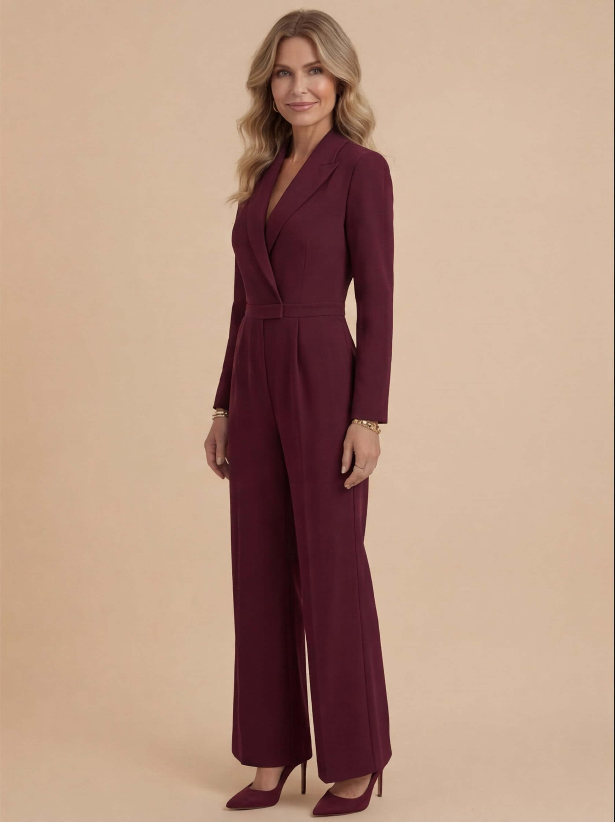 Women’s Jumpsuit – Tailored Long-Sleeve Wide-Leg Jumpsuit