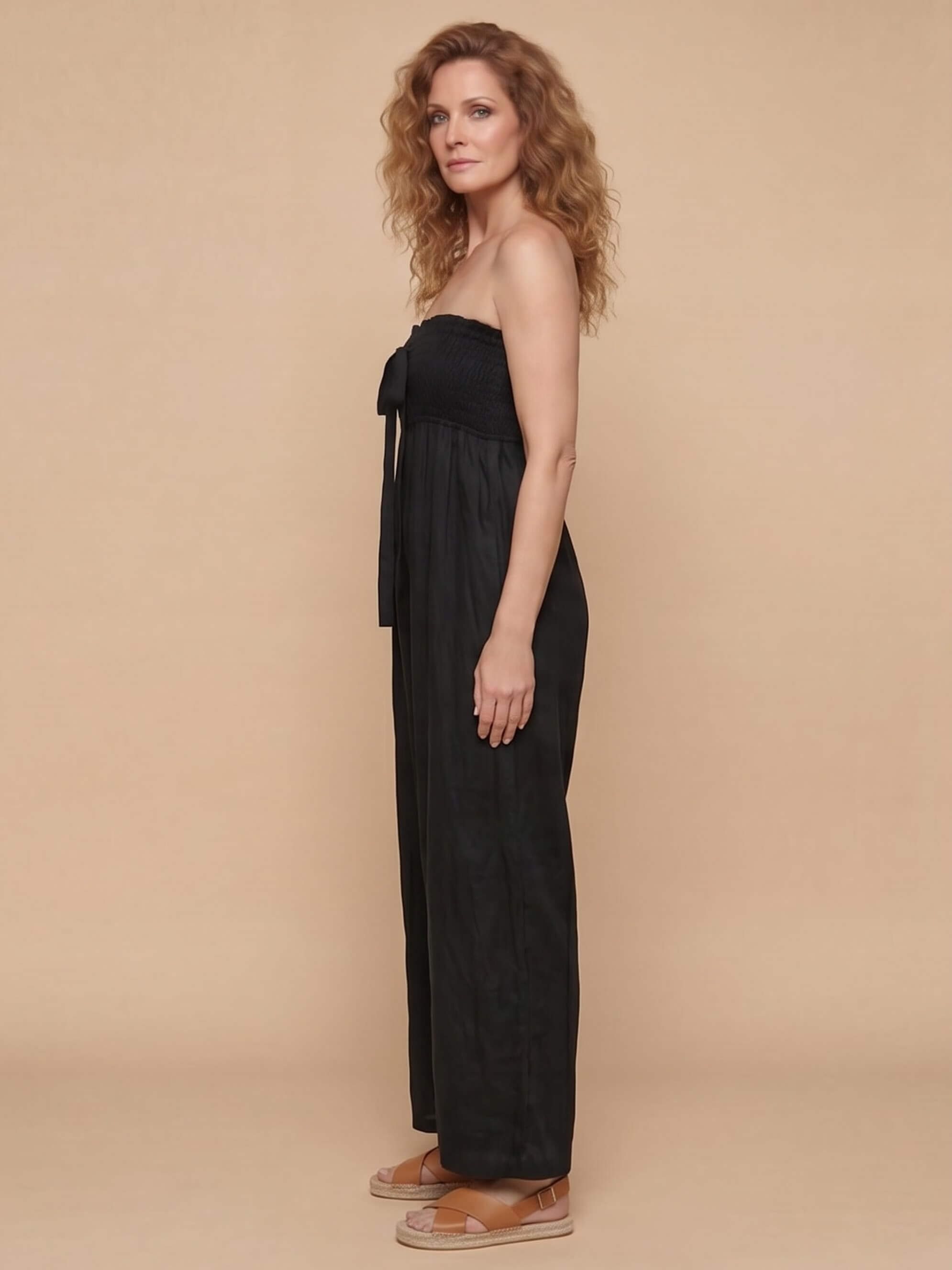 Women’s Strapless Smocked Wide-Leg Jumpsuit