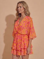 Women’s Boho Floral Mini Dress with Twist Front