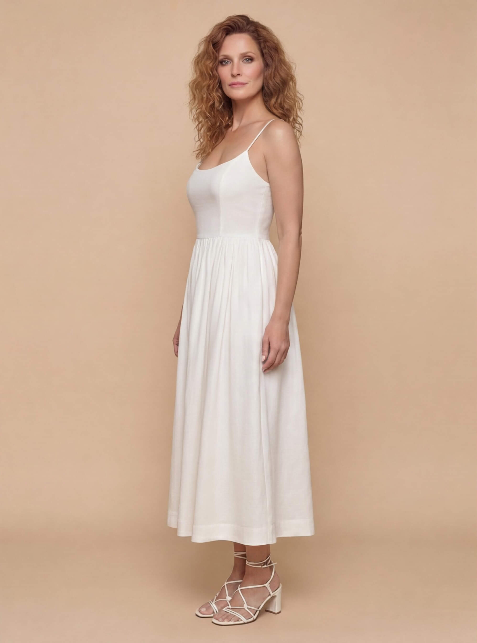 Women’s Dress – Flowing Midi Dress with Thin Straps