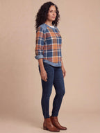 Women’s Plaid Denim-Trim Long-Sleeve Top